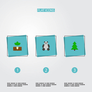 设置自然图标平面样式符号与植物, 熊猫, 云杉图标为您的 web 移动应用程序徽标设计