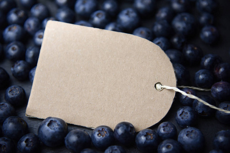新鲜蓝莓背景与占位符标签纹理蓝莓浆果特写