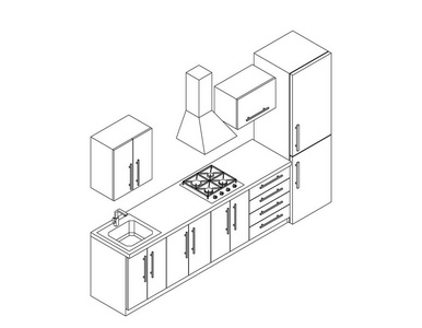 厨房家具的白色背景。矢量轮廓 illus