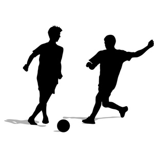 足球球员与球的剪影。它制作图案矢量