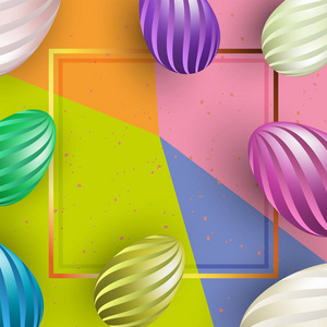 彩色背景和条纹鸡蛋框架