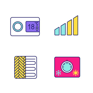 空调颜色图标设置。数字温控器, 功率级, 地板加热, 气候控制