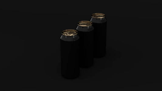 黑色汽水罐的原始背景。饮料样机。锡包啤酒或饮料。3d 渲染插图