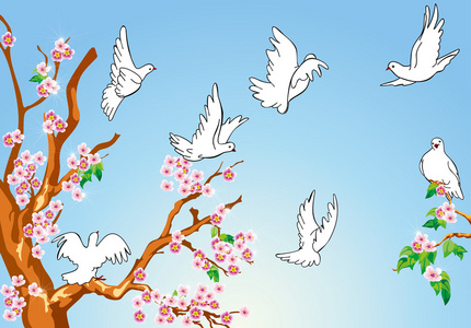 七个鸽子飞走了照片