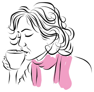 年轻的女孩喝咖啡拿铁咖啡照片