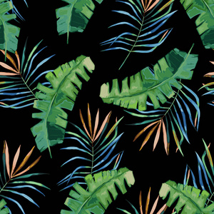 夏季无缝模式。热带棕榈叶。矢量 illustrati