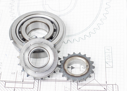 汽车齿轮在绘图上休息