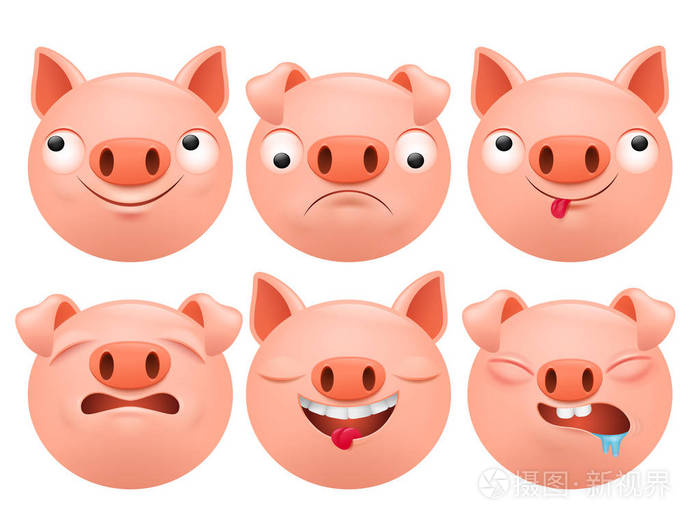 集动画片表情符号猪字符图标向量例证