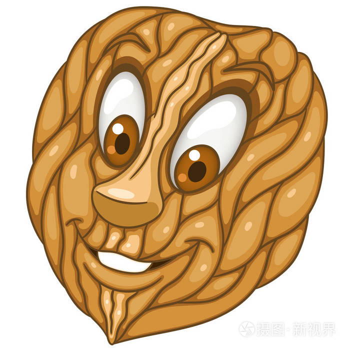 核桃有皱纹的可食用种子快乐卡通设计的孩子着色书着色页t恤打印图标