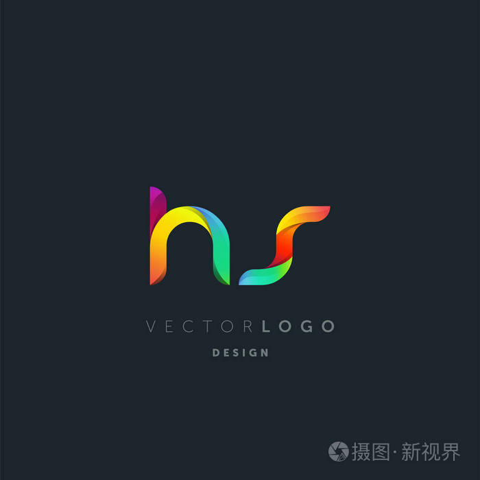 渐变hs 字母徽标,名片模板,矢量