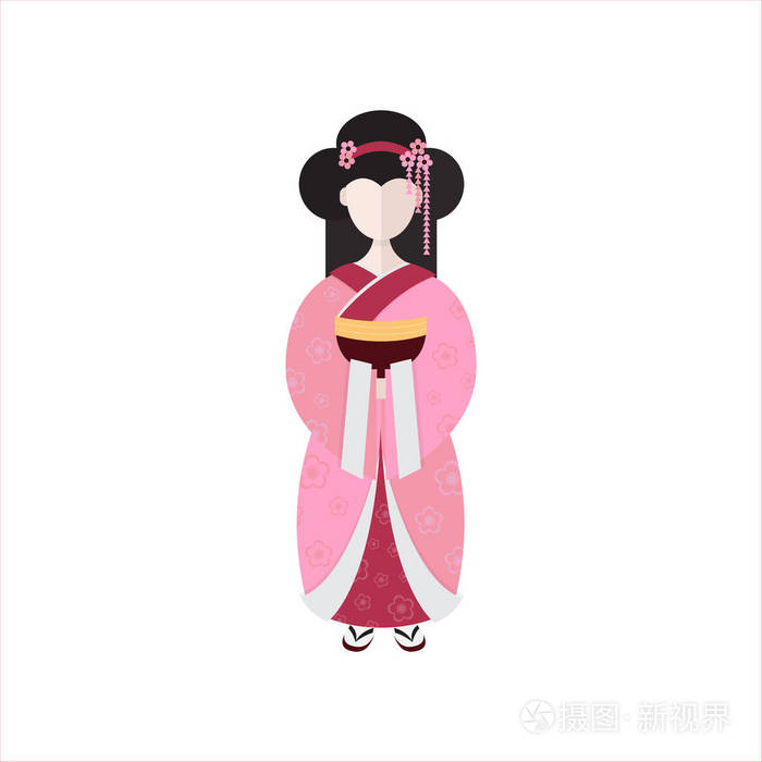 在白色背景下的和服日本艺妓
