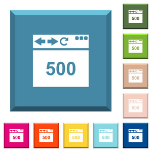 浏览器500内部服务器错误白色图标在边缘方形按钮在各种时髦的颜色
