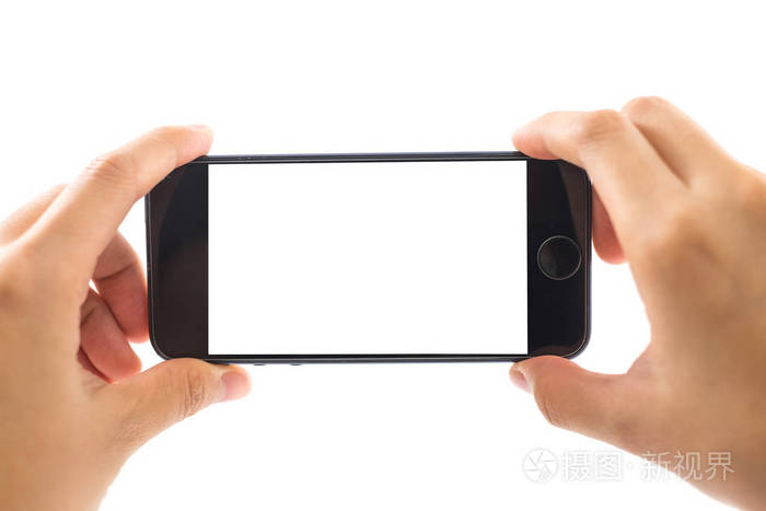 孤立的背景白人妇女手持手机无线