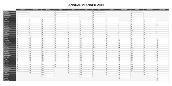 2019年年度计划日历，英文年度计划2019年