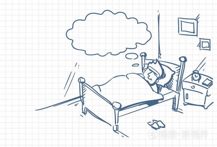 素描人睡梦在床上涂鸦的平方背景插画-正版商用图片07j8hu-摄图新视界