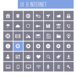 白色背景上的 ui 和 Internet 图标集