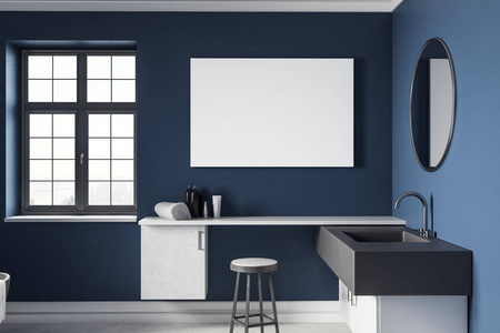 带空广告牌的现代蓝色浴室