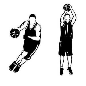 baasketball 播放器的两个剪影。运动员的黑人图