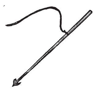 鱼叉是一种用来杀死鲸鱼和鲨鱼复古线条画或雕刻插图等大型鱼类的武器