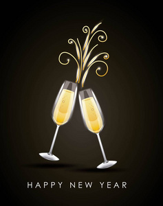 新年快乐一对香槟杯干杯庆祝酒会