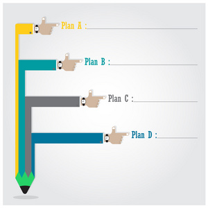 用铅笔丝带横幅流程图，商业创意模板