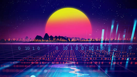 复古未来主义背景上世纪 80 年代风格 3d 图