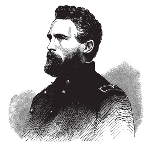 西贡将军 g. 浆果, 18241863, 他是美国和将军在美国内战期间, 在波托马克河的军队, 复古线条画或雕刻插图