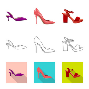鞋类和妇女标志的矢量设计。网站的鞋类和脚股票符号集