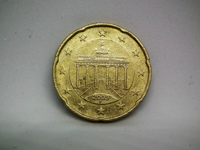 欧元美分20美分欧元硬币照片