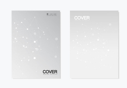 小册子模板设计。用点和线抽象连接多边形网络背景