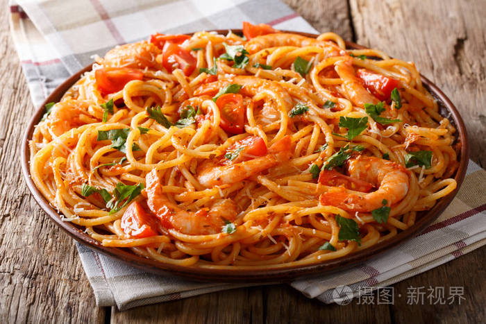 番茄 Diavolo 酱, 海鲜和意大利面食特写