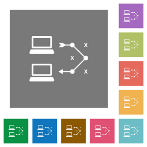 在简单的颜色正方形背景上的 traceroute 远程计算机平面图标