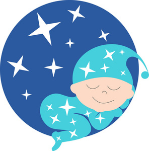 一个婴儿睡在繁星的天空前图片