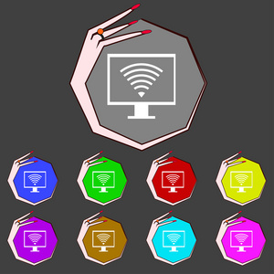 wi fi 标志图标。视频游戏的符号。设置色彩缤纷的按钮。矢量