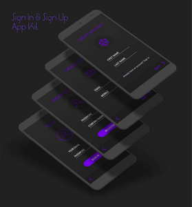 黑暗背景下移动应用中的登录和注册模板