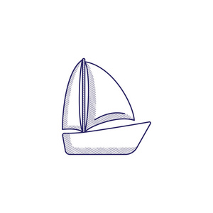 简约手画的图标与帆船。孵化的网站