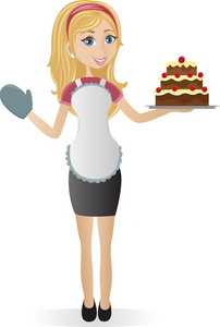 烹饪的女孩抱着蛋糕