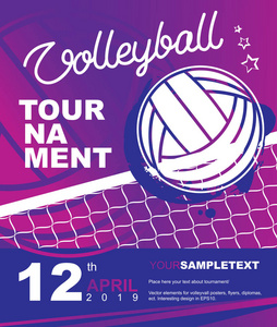 排球锦标赛海报,横幅或传单.运动设计的模板向量例证照片