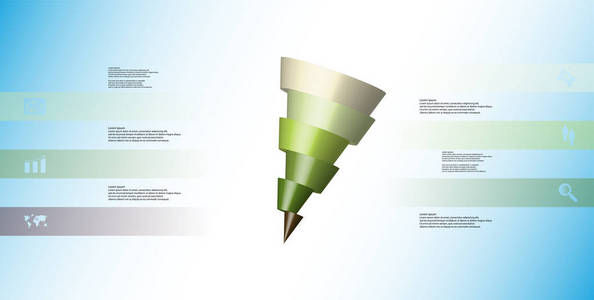 3d 插图图表模板, 带歪锥水平切片到六移位部件