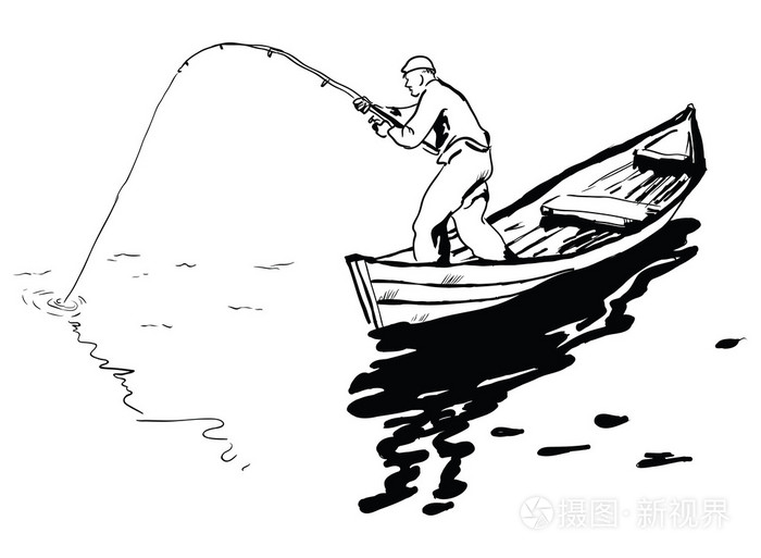 渔夫撑船简笔画图片