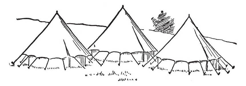 地面线条帐篷是一个庇护所.帐篷由游牧民族,露营者和灾民使用.