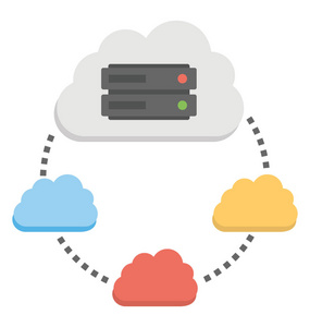 云周期平面图标与服务器云连接, 基于云的托管概念