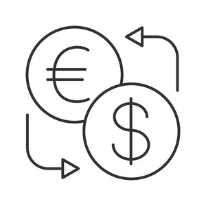 货币兑换欧元和美元图标, 矢量, 插图