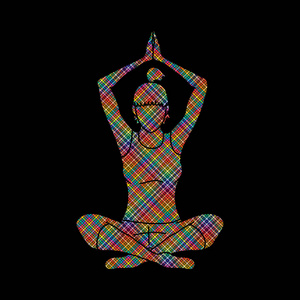 瑜伽姿势, 女子训练瑜伽使用彩色像素图形矢量设计