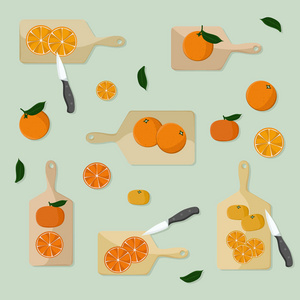 桔子和橘子的切割. 矢量图解