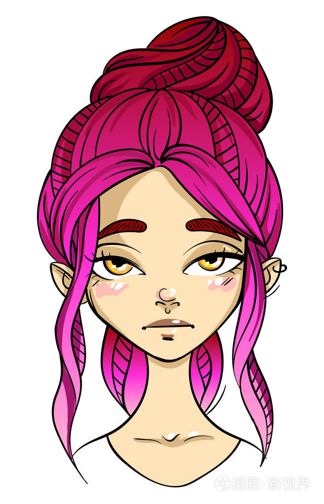 粉红色头发的女孩脸冷漠的表情扑克脸