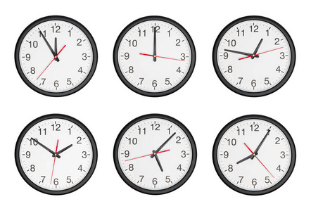 经典的黑色和白色24小时挂钟设置拼贴画照片