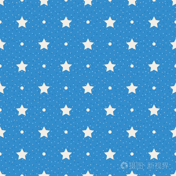 星星和点点在蓝色背景上.无缝纹理的圆点图案