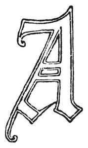 复古英文字母旧英文字母 a, 复古线条画或雕刻插图照片