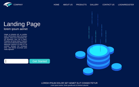 网站登录页面矢量模板。蓝色背景与数字技术等距例证